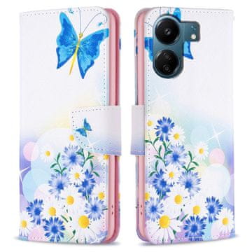 GS Preklopna futrola za Xiaomi Redmi 13C / Poco C65, novčanik, leptir i cvijeće, bijela
