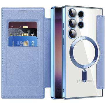 GS Preklopna maska za Samsung Galaxy S24 Ultra, RFID novčanik MagSafe sa zaštitom za kameru, plava