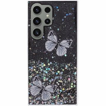 Overboard Futrola za Samsung Galaxy S24 Ultra, šljokice leptir, crna