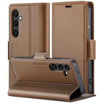 Overboard Futrola za Samsung Galaxy S24, sjajni liči, novčanik s preklopom, smeđa