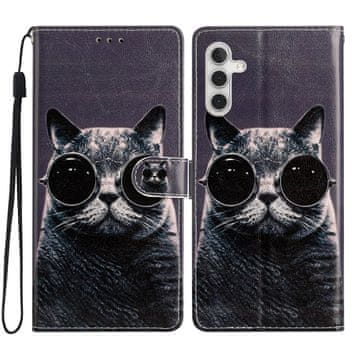 GS Preklopna futrola za Samsung Galaxy A25 5G, novčanik, mačka, crna + 9H staklo