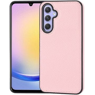 GS Kožna futrola za Samsung Galaxy A25 5G, Lychee kožna futrola, roza + 9H staklo