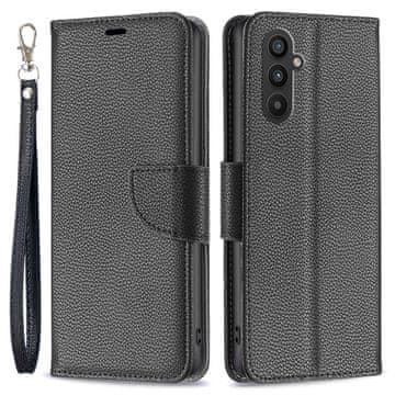 GS Preklopna futrola za Samsung Galaxy A25 5G, novčanik Litchi koža, crna + 9H staklo