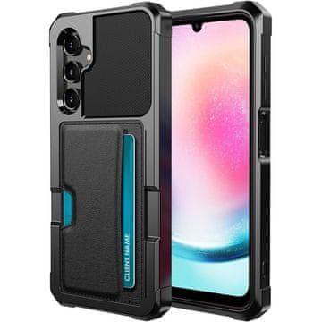 GS Futrola za Samsung Galaxy A25 5G, držač za kartice s postoljem, crna + 9H staklo