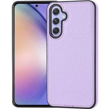 GS Kožna futrola za Samsung Galaxy S23 FE + 9H od kaljenog stakla, Lychee kožna futrola, ljubičasta