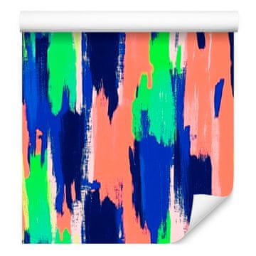 Tapeta Brushstrokes koraljna i plava za dnevni boravak i spavaću sobu 50x1000 cm