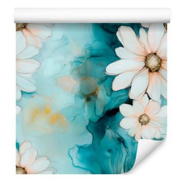 Tapeta s tintom, tirkizna, svijetlosiva, celadon i bež 50x1000 cm