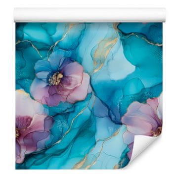 Tapeta s tintom tirkizna, plava, ljubičasta i celadon boja 50x1000 cm