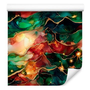 Tapeta u boji boce zelene, morsko zelene, crvene i crne tinte 50x1000 cm