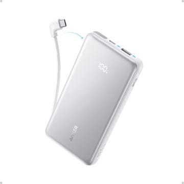 Anker Zolo punjiva baterija s ugrađenim USB-C kabelom, 10000 mAh, 22,5 W, bijela (A110DH21)