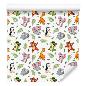 Tapeta sa životinjama bijela, svijetlosiva i limeta 50x1000 cm
