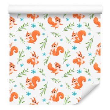 Tapeta s motivom vjeverice, bijela i breskvasta, za dnevni boravak i spavaću sobu 50x1000 cm