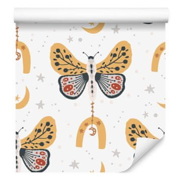 Tapeta s dugama i leptirima u boho boji, zlatna i krem, za dnevni boravak i spavaću sobu 50x1000 cm