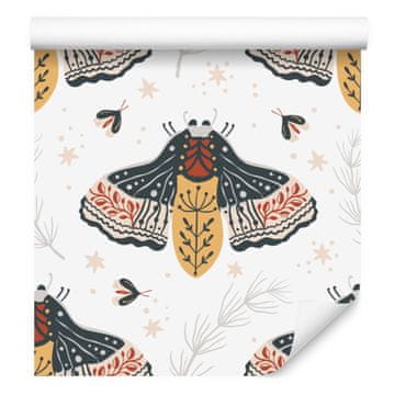 Boho tapeta s dugama i leptirima, siva i svijetlo siva, 50x1000 cm