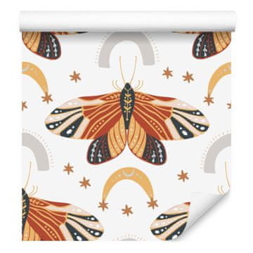 Tapeta s dugama i leptirima, boho, narančasta, zlatna i svijetlo siva, 50x1000 cm
