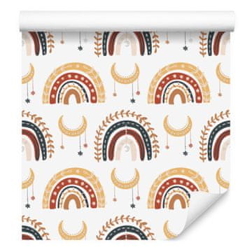 Boho tapeta s dugama i leptirima, narančasta i zlatna za dnevni boravak i spavaću sobu 50x1000