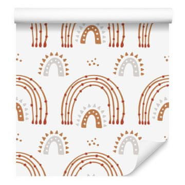 Boho tapeta s dugama i leptirima, narančasta i svijetlosiva, 50x1000 cm