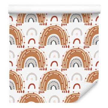 Boho tapeta s dugama i leptirima, narančasta i bež boja za dnevni boravak i spavaću sobu 50x1000