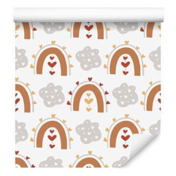 Boho tapeta s dugama i leptirima svijetlo siva, narančasta i bež 50x1000 cm