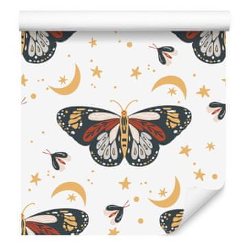 Tapeta s dugama i leptirima u boho boji, grafitna i krem, za dnevni boravak i spavaću sobu 50x1000 cm