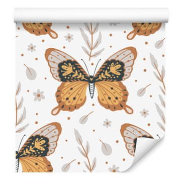 Bijelo-zlatne boho tapete s dugama i leptirima za dnevni boravak i spavaću sobu 50x1000 cm