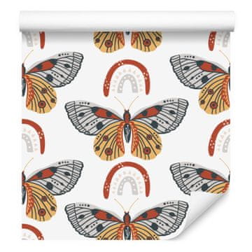 Boho tapeta s dugama i leptirima, bijela i siva, za dnevni boravak i spavaću sobu, 50x1000 cm
