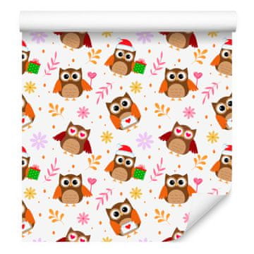 Tapeta s motivom sova, bijela i krem, za dnevni boravak i spavaću sobu 50x1000 cm