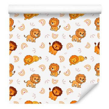 Tapeta s motivom lavova, bijela, krem, zlatna i narančasta za dnevni boravak i spavaću sobu 50x1000 cm