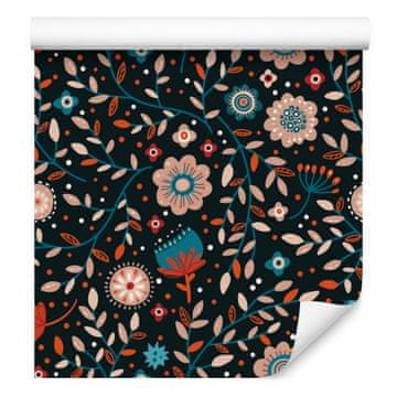 Tapeta sa šumskim životinjama i biljkama, tirkizna, smeđa pozadina, 50x1000 cm