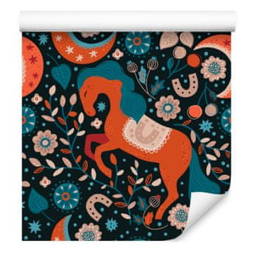 Tapeta za zidove šumskih životinja i biljaka, tirkizna i smeđa, 50x1000 cm