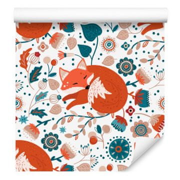 Tapeta za zidove šumskih životinja i prirode, bijela i narančasta, 50x1000 cm