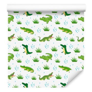 Krokodil tapeta bijela, limeta, svijetlo siva i zelena 50x1000 cm