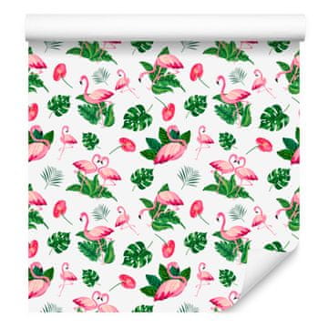 Tapeta Flamingo bijela i zelena za dnevni boravak i spavaću sobu 50x1000 cm