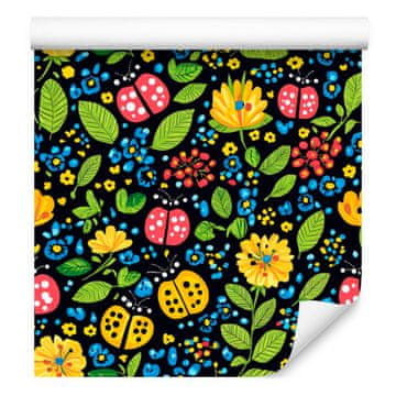 Tapeta s bubamarama u mornarsko plavoj i žutoj boji za dnevni boravak i spavaću sobu 50x1000 cm