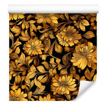 Tapeta zlatnog hibiskusa oker i zlatna, prozirni detalji 50x1000 cm