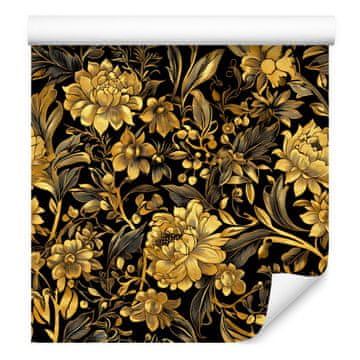 Tapeta s motivom zlatnog hibiskusa, oker i zlatna, meki oblici, 50x1000 cm