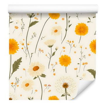 Tapeta s maslačkom, bijela i krem, za dnevni boravak i spavaću sobu 50x1000 cm