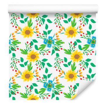 Tapeta Suncokreti Bijela i Mint boja za dnevni boravak i spavaću sobu 50x1000 cm
