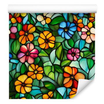 Tapeta Vitraj Cvijeće Boca Zelena i Zelena 50x1000 cm