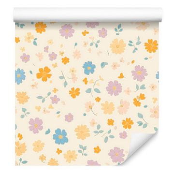 Tapeta Cottagecore Flowers, bijela, krem, svijetlo siva i koraljna, 50x1000 cm