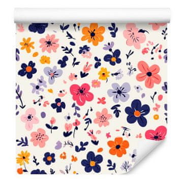 Tapeta Cottagecore Flowers, bijela, svijetlosiva i koraljna, 50x1000 cm