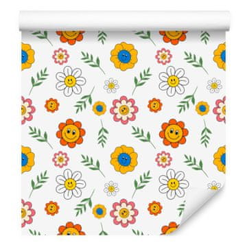 Tapeta Cvijeće bijela, krem, svijetlo siva i zlatna 50x1000 cm