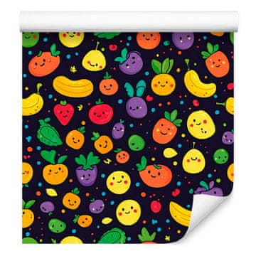 Kawaii tapeta s povrćem u indigo i žutoj boji za dnevni boravak i spavaću sobu 50x1000 cm