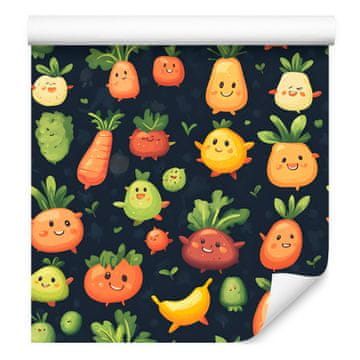 Kawaii tapeta s povrćem - šipak, limeta i boja boce zelene 50x1000 cm