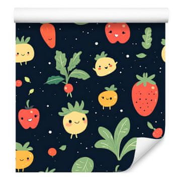 Kawaii tapeta s povrćem, nar i limeta za dnevni boravak i spavaću sobu 50x1000 cm