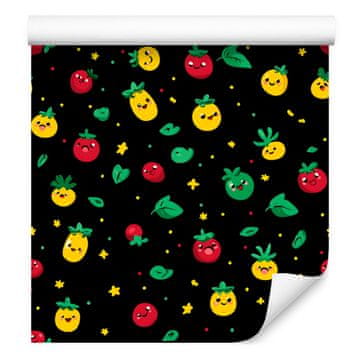 Kawaii tapeta s povrćem crno-žuta za dnevni boravak i spavaću sobu 50x1000 cm