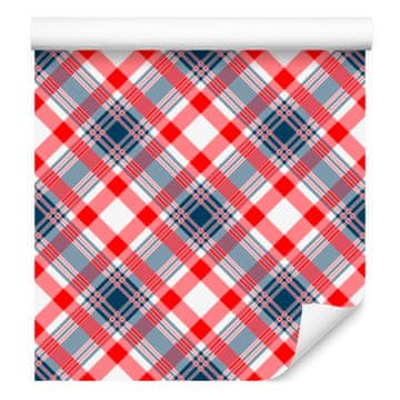Tapeta Tamnoplava Crvena Koraljna, Crvena i Ružičasta Karirana 50x1000 cm