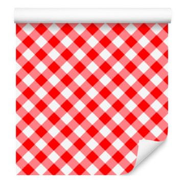 Tamnoplava i crvena kockasta tapeta, koraljna, crvena i bijela, 50x1000 cm