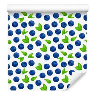 Tapeta s plavo-bijelim motivom borovnica za dnevni boravak i spavaću sobu 50x1000 cm