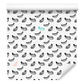 Tapeta s motivom banana, bijela i svijetlo siva, za dnevni boravak i spavaću sobu 50x1000 cm